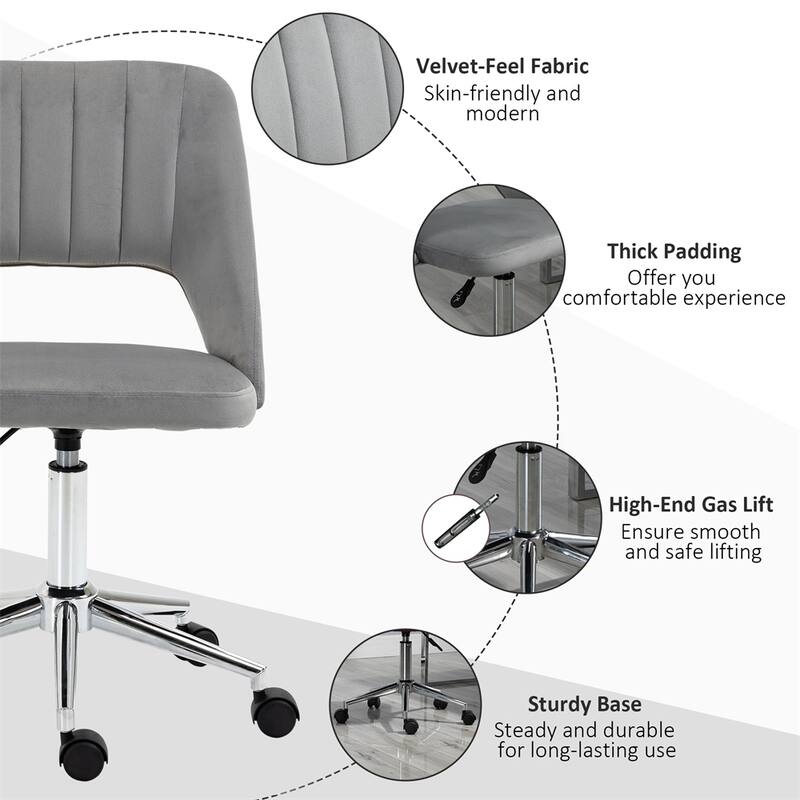 Adjustable Height Modern Swivel Velvet Armless Office Chair w/ Wheels - N/A