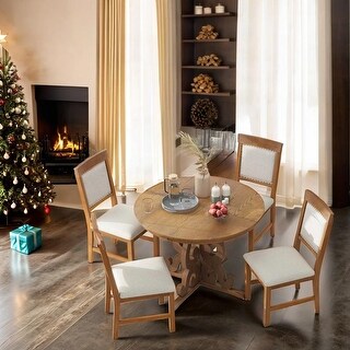 5-Piece Retro Functional Dining Set, 1 Extendable Table with a 16-inch ...