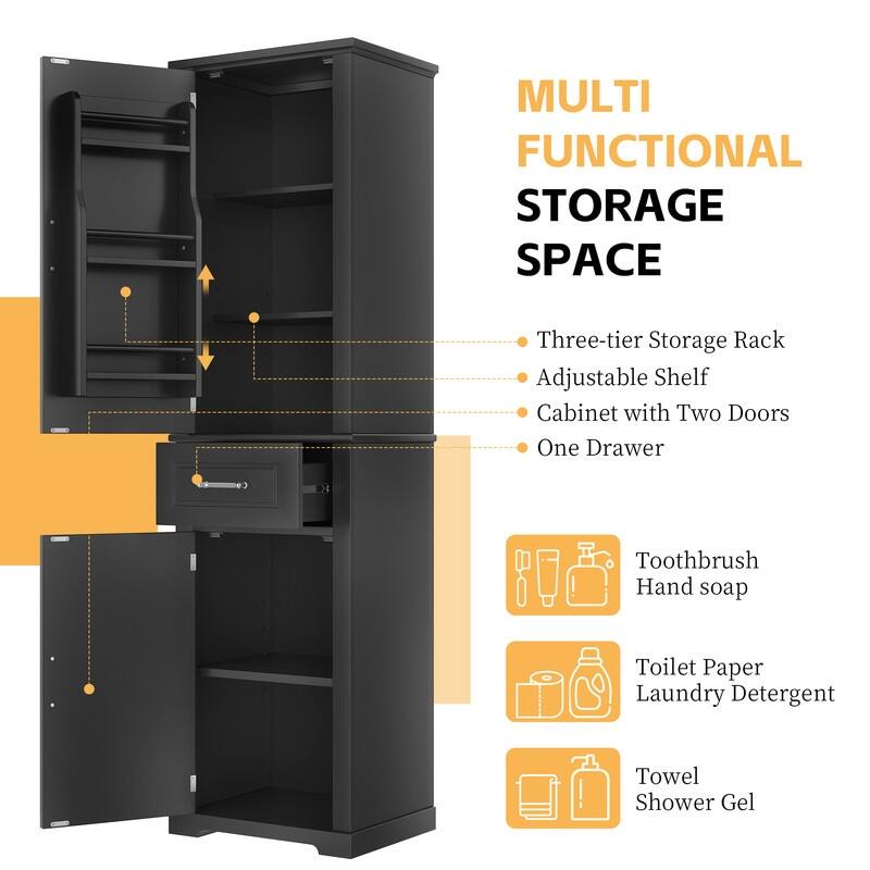 Bathroom Storage Cabinet Set of 2, Freestanding Storage Pantry with Adjustable Shelf & Racks