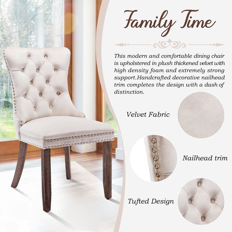 High-end Tufted Velvet Upholstered Nailhead Dining Chair Set of 6