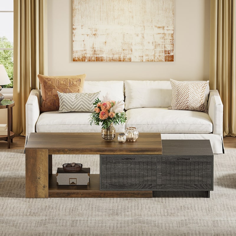 Industrial Expandable Coffee Table with Drawers for Living Room