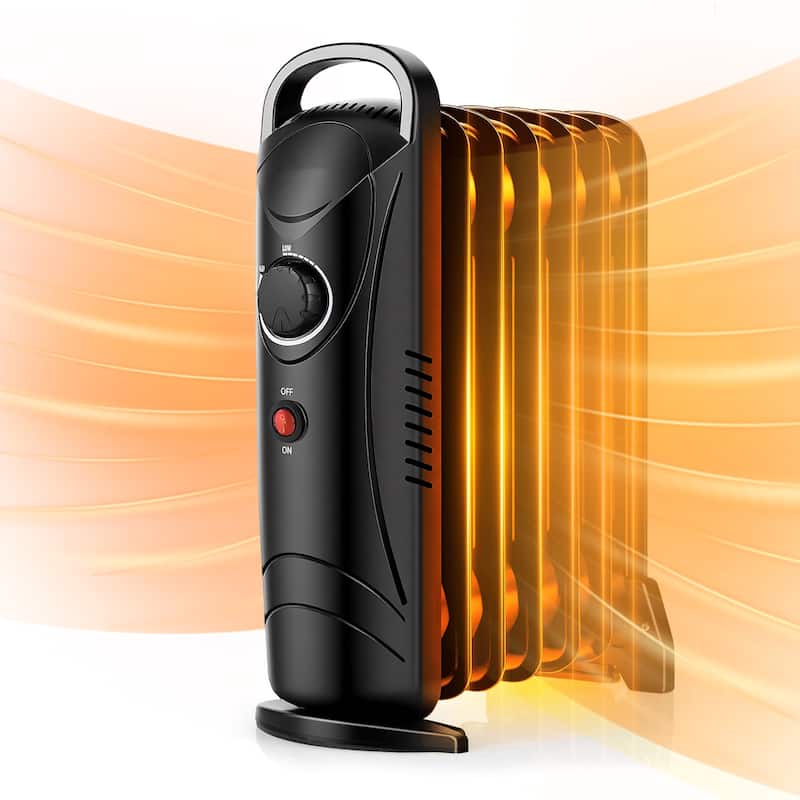 Black Electric Room Heater 700W Silent Operation with Overheat Protection for Bedroom or Office - 12" x 5.5" x 15"