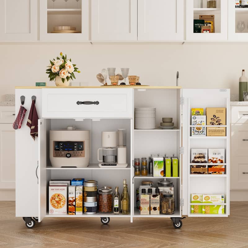43" Kitchen Island Cart with Drop-Leaf Countertop, Rolling Storage Cabinet on Wheels for Small Kitchens