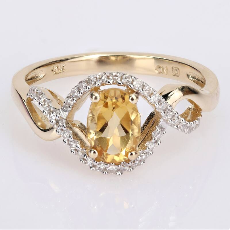 Miadora 10k Yellow Gold Citrine and 1/6ct TDW Diamond Halo Infinity Ring