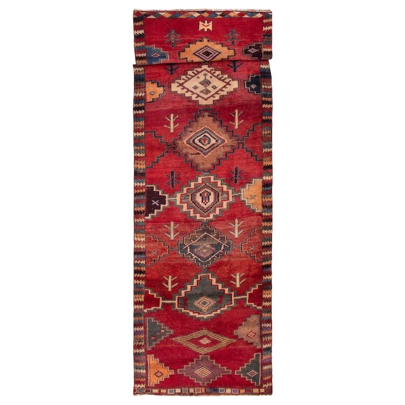 ECARPETGALLERY Hand-knotted Melis Vintage Red Wool Rug - 4'4 x 14'0 - Dark Red - 4'4 x 14'0