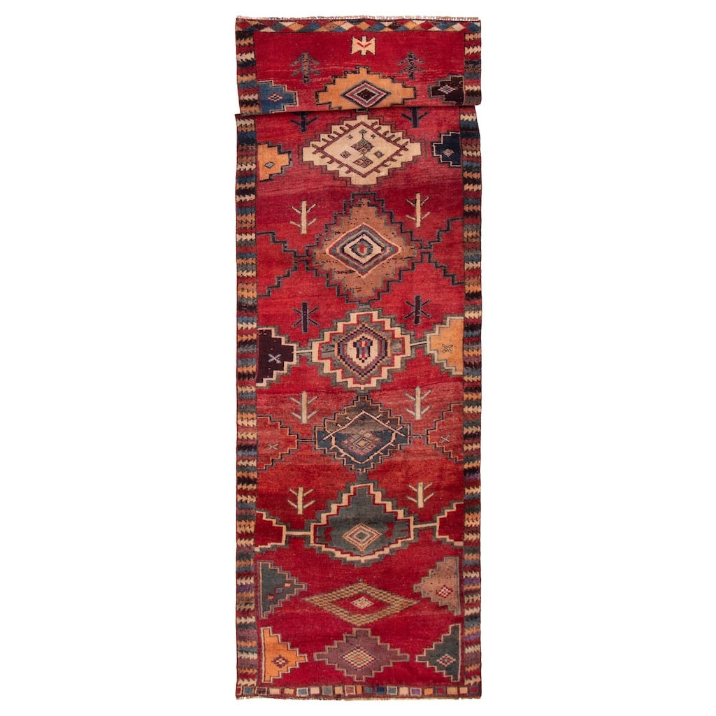 ECARPETGALLERY Hand-knotted Melis Vintage Red Wool Rug - 4'4 x 14'0