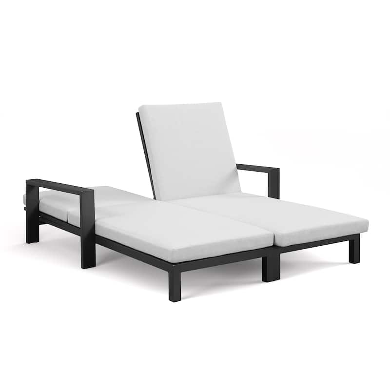 Benton Modern Aluminum Lounge Outdoor Double Chaise with Cushion