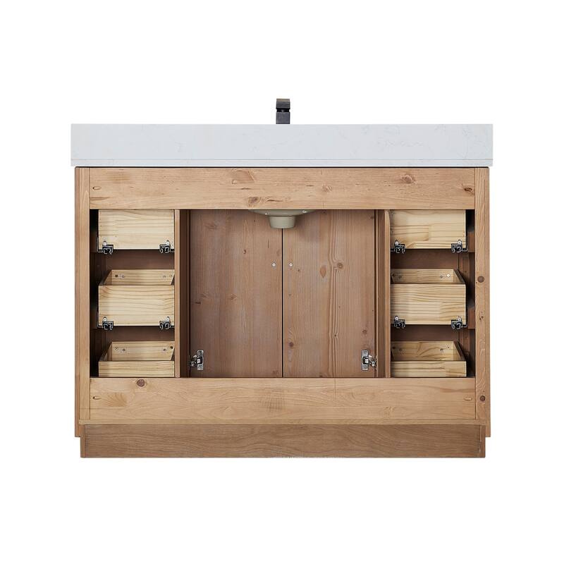 Anais 3Single Bathroom Vanity in Light Brown with Grain White Engineered Stone Countertop without Mirror