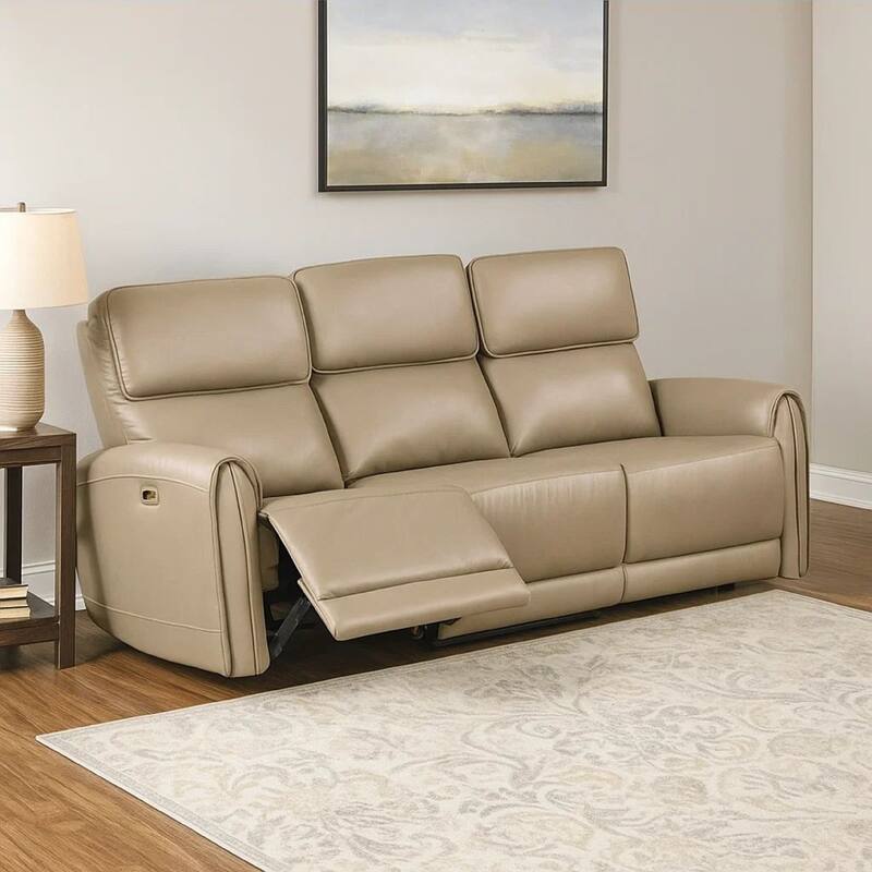 Sily Power Reclining Sofa, Beige Faux Leather, 81 Inch, USB Ports