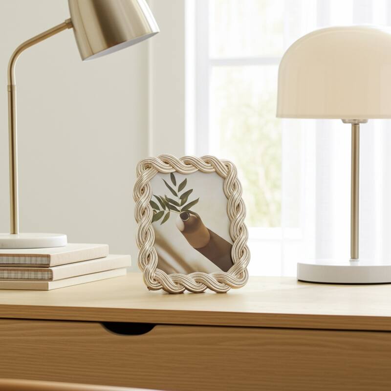 Decorative Resin and Glass Frame Twisted Rope Design - 5"x7", Gold