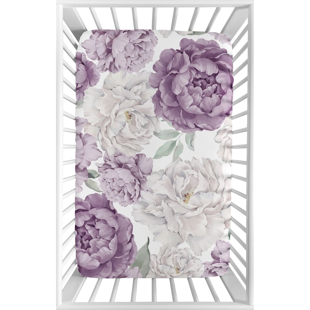 Sweet Jojo Designs Lavender Purple Boho Shabby Chic Floral Girl Fitted Mini Portable Crib Sheet Bohemian Vintage Watercolor