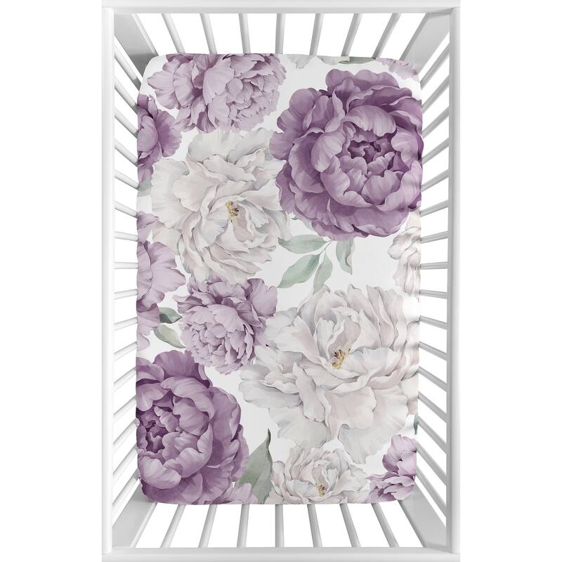 Sweet Jojo Designs Lavender Purple Boho Shabby Chic Floral Girl Fitted Mini Portable Crib Sheet Bohemian Vintage Watercolor