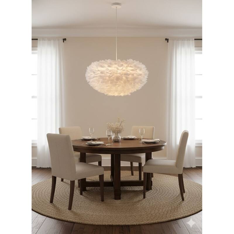 White Iron Ceiling Fixture With White Goose Feather