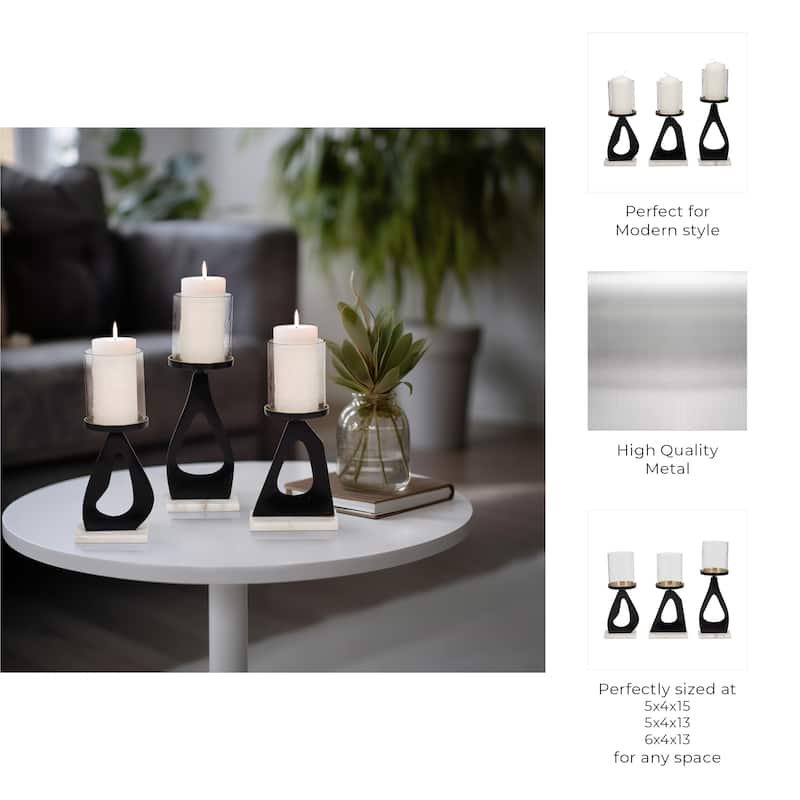 Candle Holders Set of 3 - Metal Marble Base, 13/15"