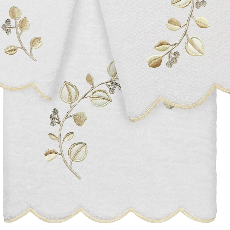 Authentic Hotel and Spa 100% Turkish Cotton WILD BRANCH Scallop Embellished Towel Collection