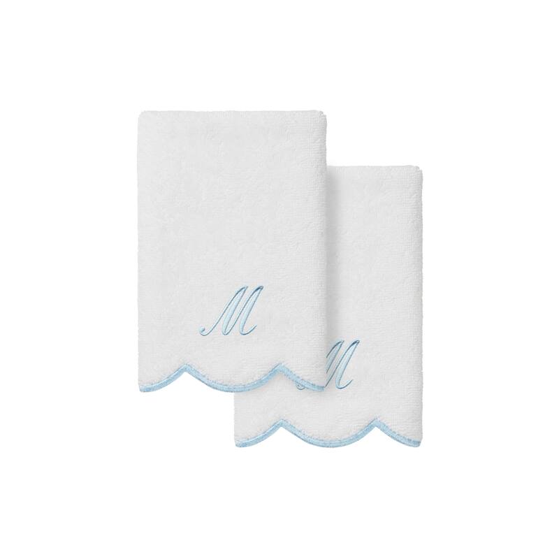 Authentic Hotel and Spa 100% Turkish Cotton Blue ADORNIA Scallop Personalized 2 Piece Fingertip Towel Set - 2 Fingertip Towels - M