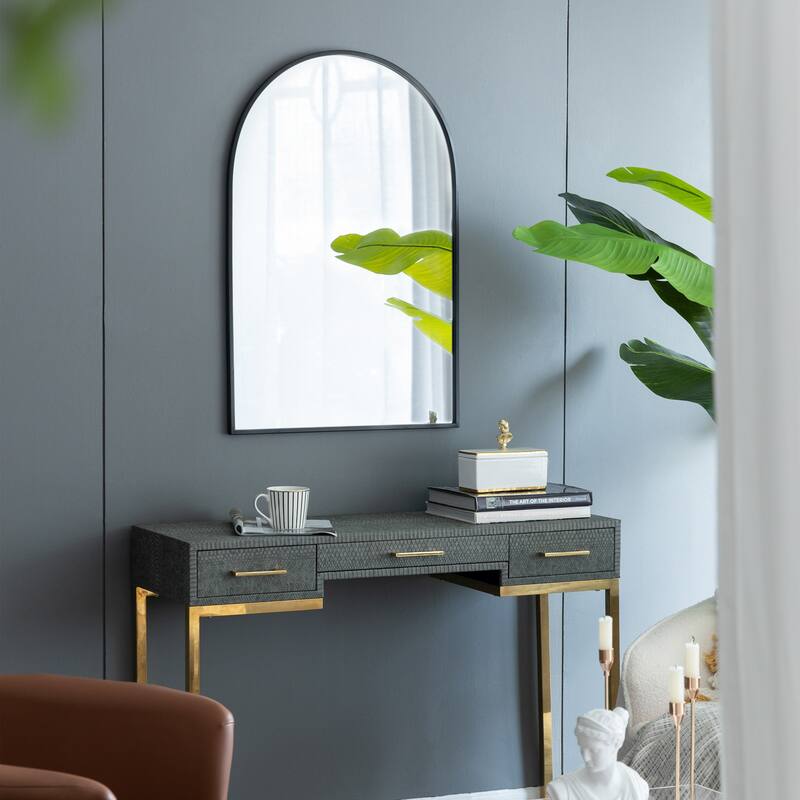 CUSchoice Classic Black Arched Mirror with Metal Frame - 24" x 36"