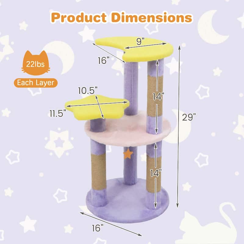Costway 29” Cute Modern Cat Tree with Star & Moon Shaped Platforms, - See Details
