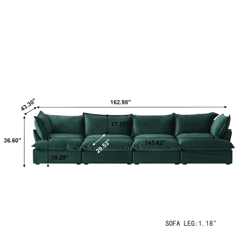 Modular Sectional Sofa Couch, 162.98" Velvet 4 Seater Sofa, Sofa Couch for Living Room Apartment