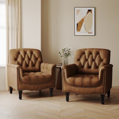 Tufted Vegan Leather Accent Chairs Armchair Set of 2