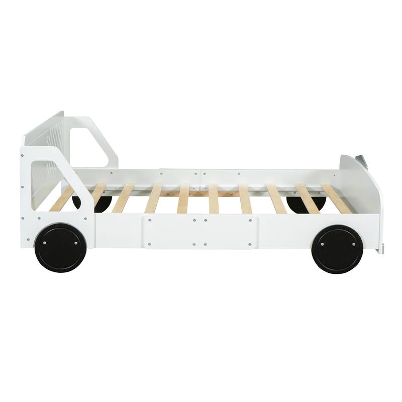 Full Size Car-Shaped Platform Bed with Wheels in White