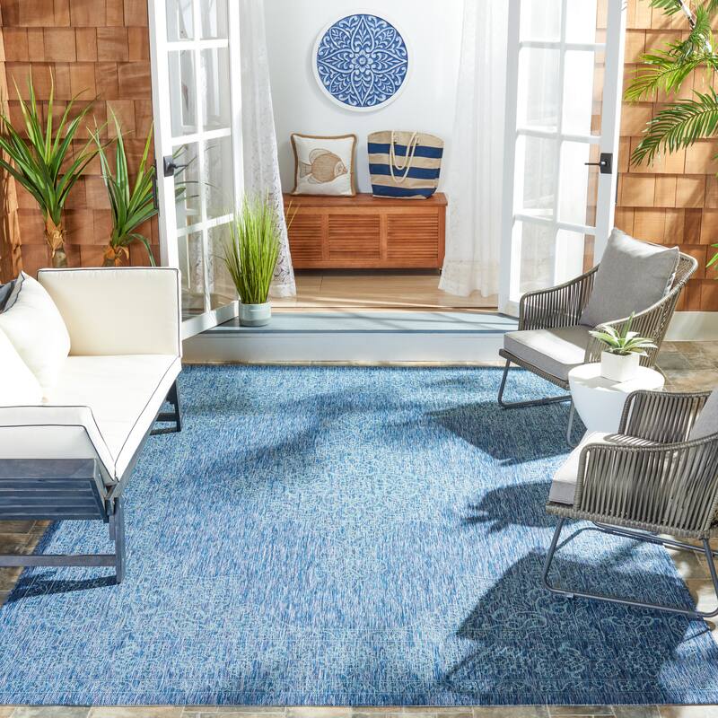 SAFAVIEH Courtyard Maralyn Indoor/ Outdoor Waterproof Patio Backyard Rug - 9' x 12' - Navy/Ivory