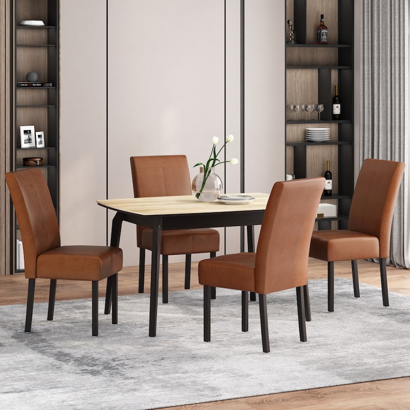 T-stitch Chocolate Brown Bonded Leather Dining Chair (Set of 4) by Christopher Knight Home - Cognac Brown/ Espresso