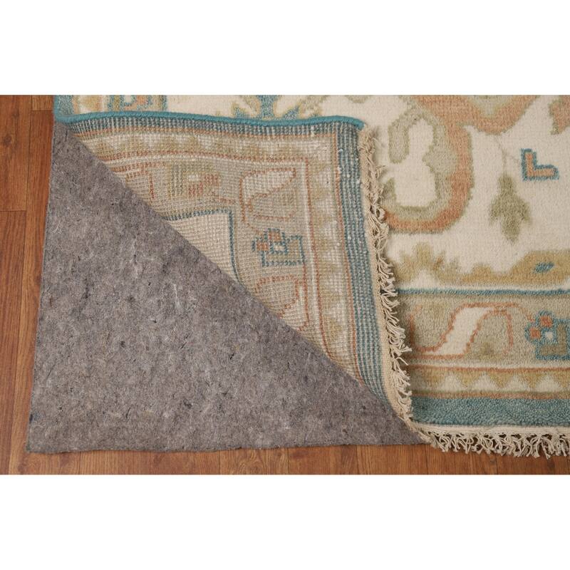 Floral Blue Oushak Style Area Rug Handmade Wool Carpet - 9'0" x 11'10"