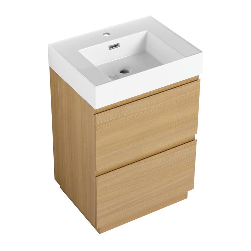 GDFStudio - Lecce Modern Freestanding Bathroom Vanity Set with Resin Sink, 2 Soft Close Drawers & Antirust Hardware