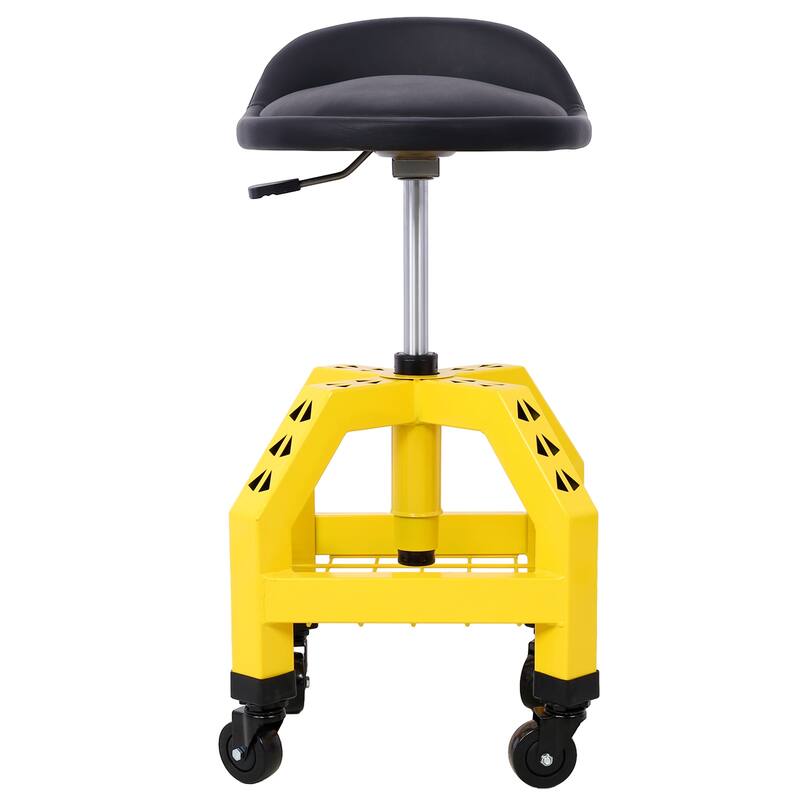 Pneumatic 360 Degree Swivel Shop Stool with Padding Lumbar Support Mechanics Stool with Casters for Industrial Workshop - Single - Yellow - Adjustable