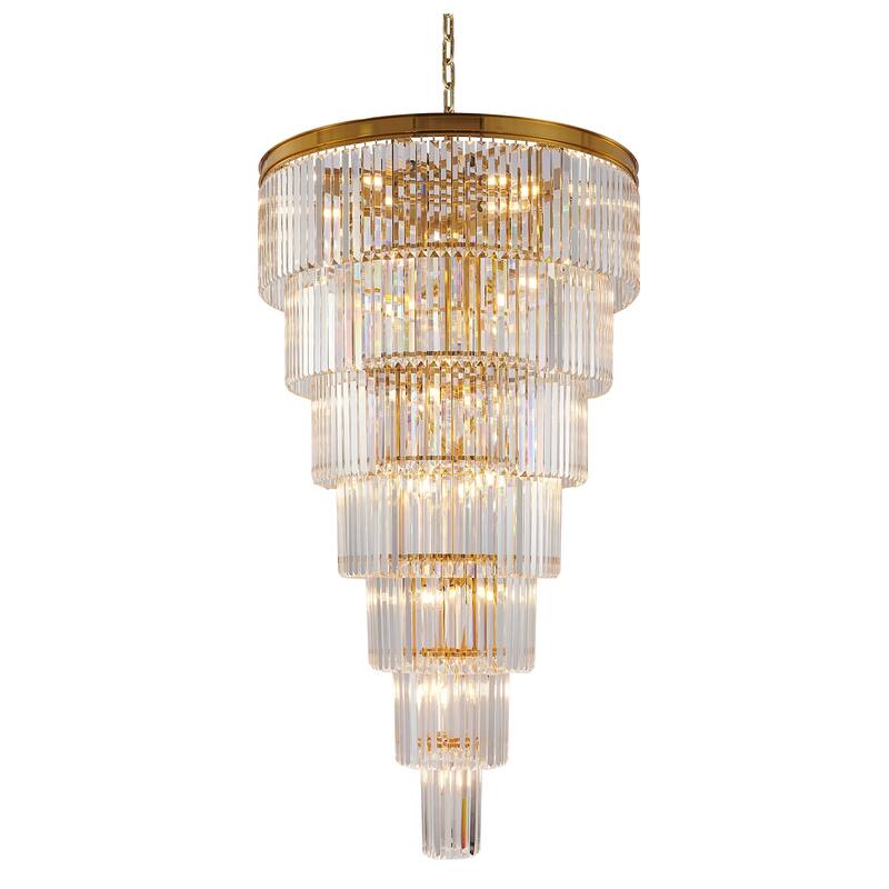 34-Light 7-Tier Brass Chandelier With Clear Crystals