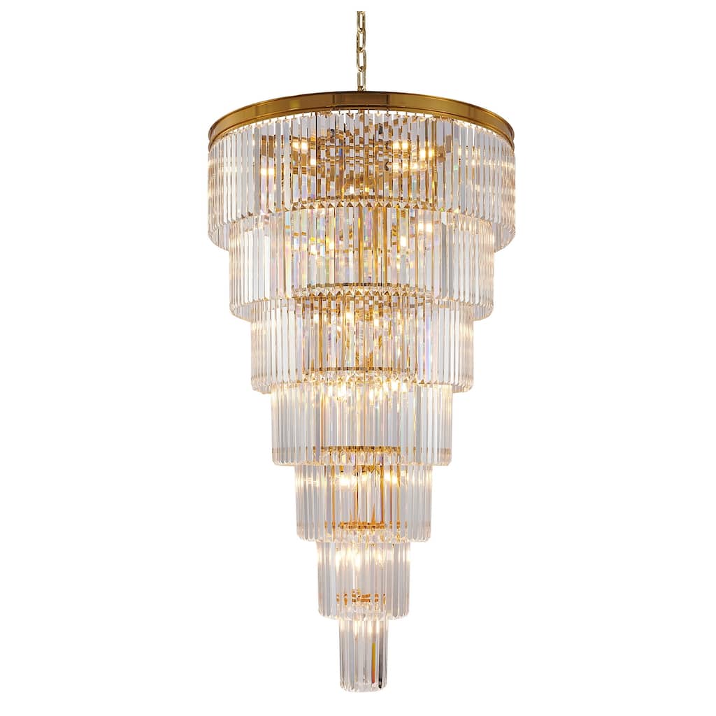 34-Light 7-Tier Brass Chandelier With Clear Crystals