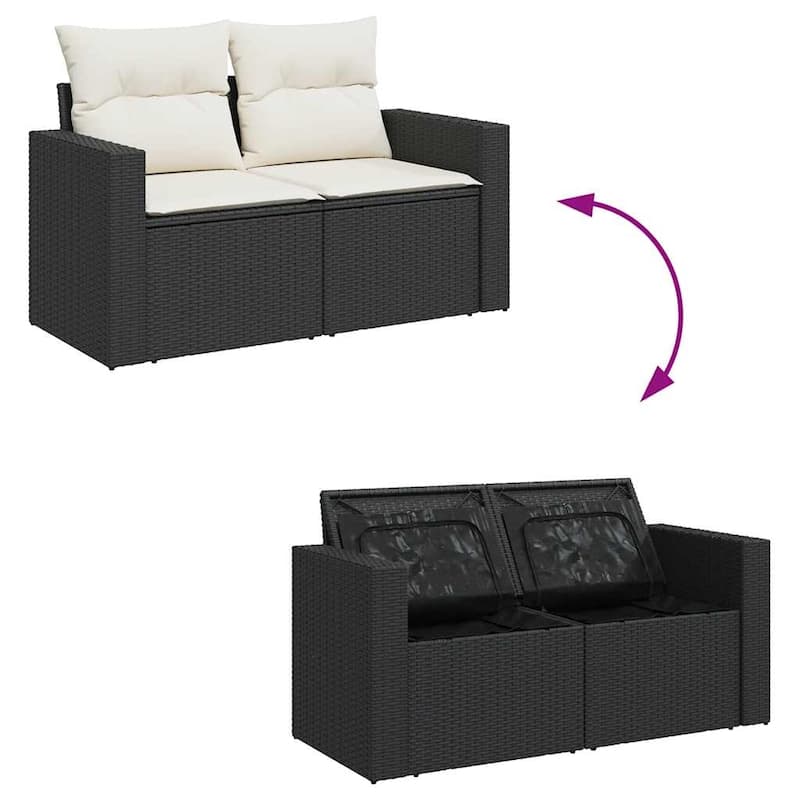 vidaXL Patio Sofa Set with Cushions Outdoor Furniture 5 Piece Poly Rattan - 21.7 x 39.4 x 28.7 in