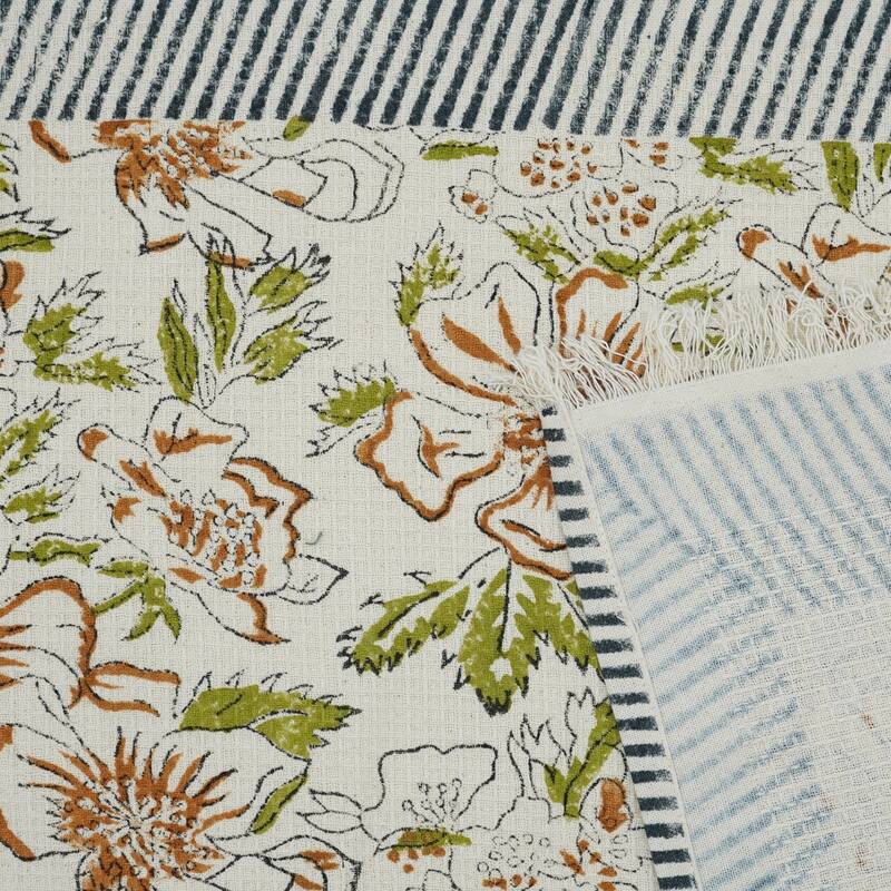 Fabdivine Hand Block Floral Print Waffle Weave Kitchen, Dining Room Use, Gift Hand Towel - Papaya Leaf- Brown, Green, Black - Set of 6