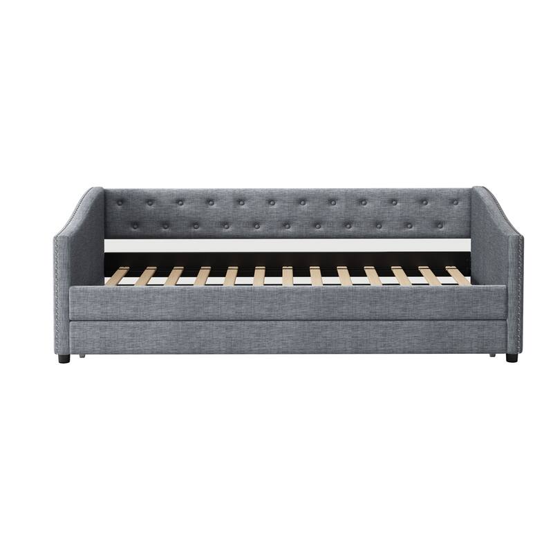 Upholstered Tufted Twin Size Daybed with Twin Size Trundle Sofa Bed - LIGHT GREY