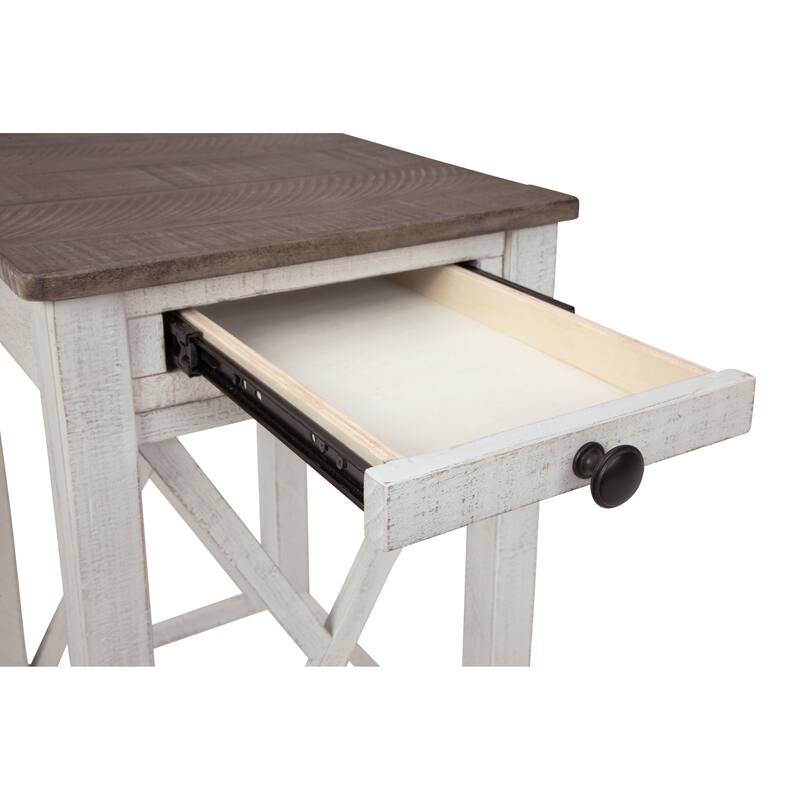 Accent Table, 1 Drawer and Shelf, USB Ports, 25 Inch White Solid Wood