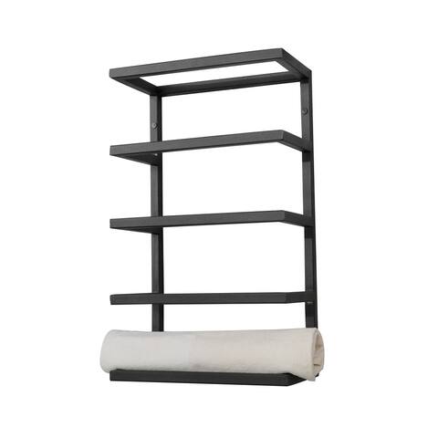 Wall Mounted 5 Tier Black Metal Towel Rack for Bathroom, Laundry room, and Bedroom - 24 Inches