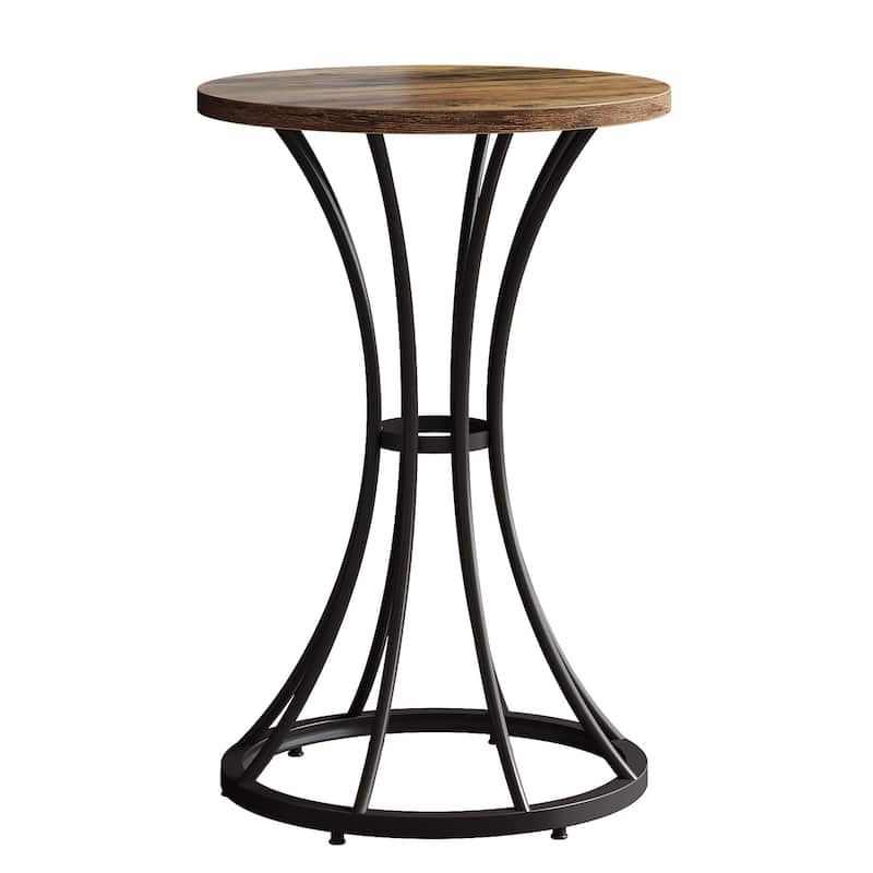 23.6" Small Round Bar Table, Cocktail Table with Curved Metal Base