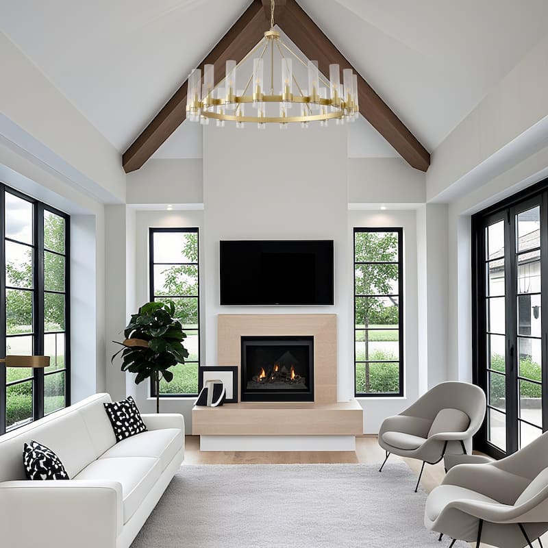 Modern 20 - Light Wheel Chandelier with Clear Glass Shade