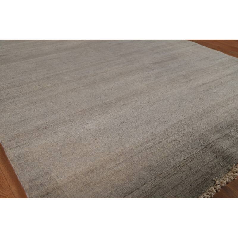 Modern Gabbeh Oriental Rug Handmade Grey Wool Carpet - 4'10"x 6'10"