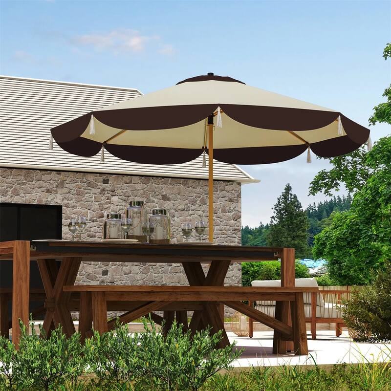 8.7 Feet Beige Polyester Fabric UV Blocking Patio Umbrella for Garden Vented Top for Wind - 8.7'Dia x 7.7' H