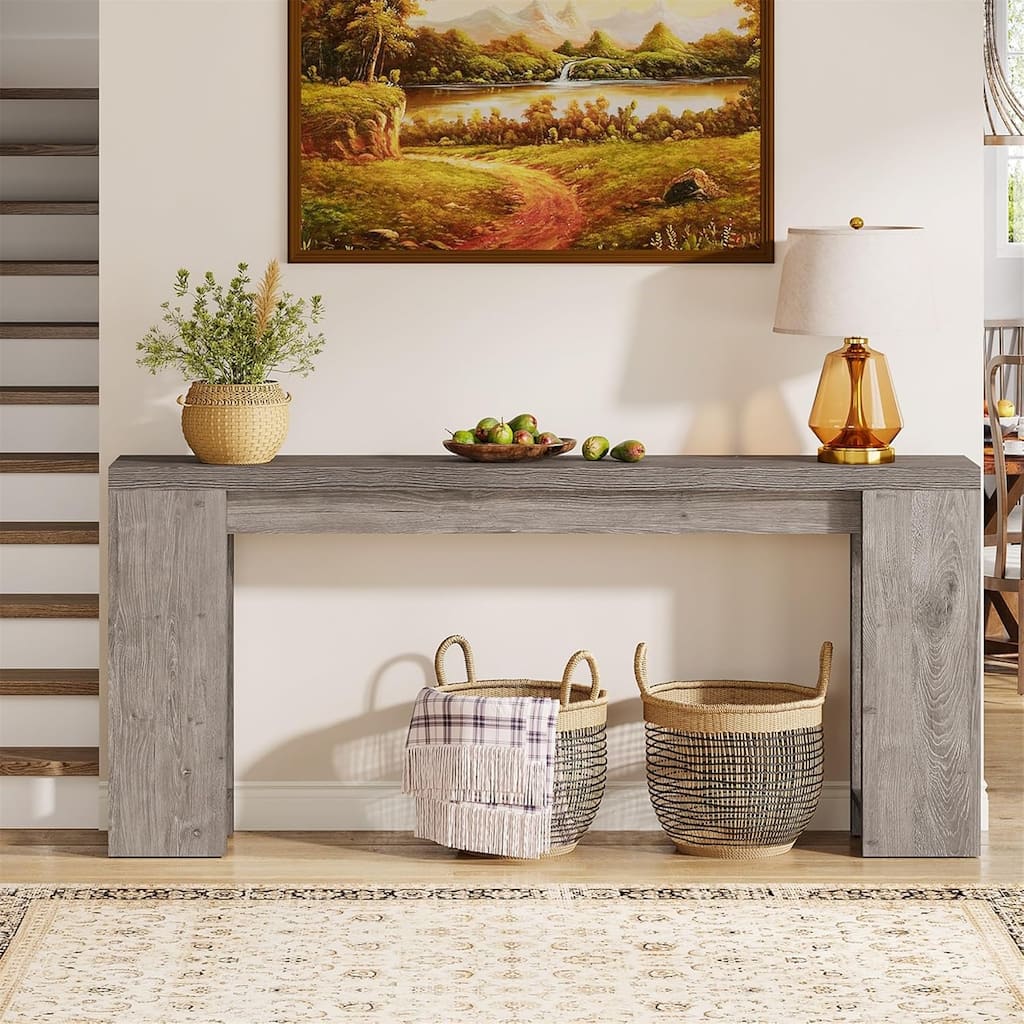 70.9" Rustic Grey Farmhouse Console Table, Extra Long Narrow Sofa Table with Storage for Entryway, Hallway or Foyer