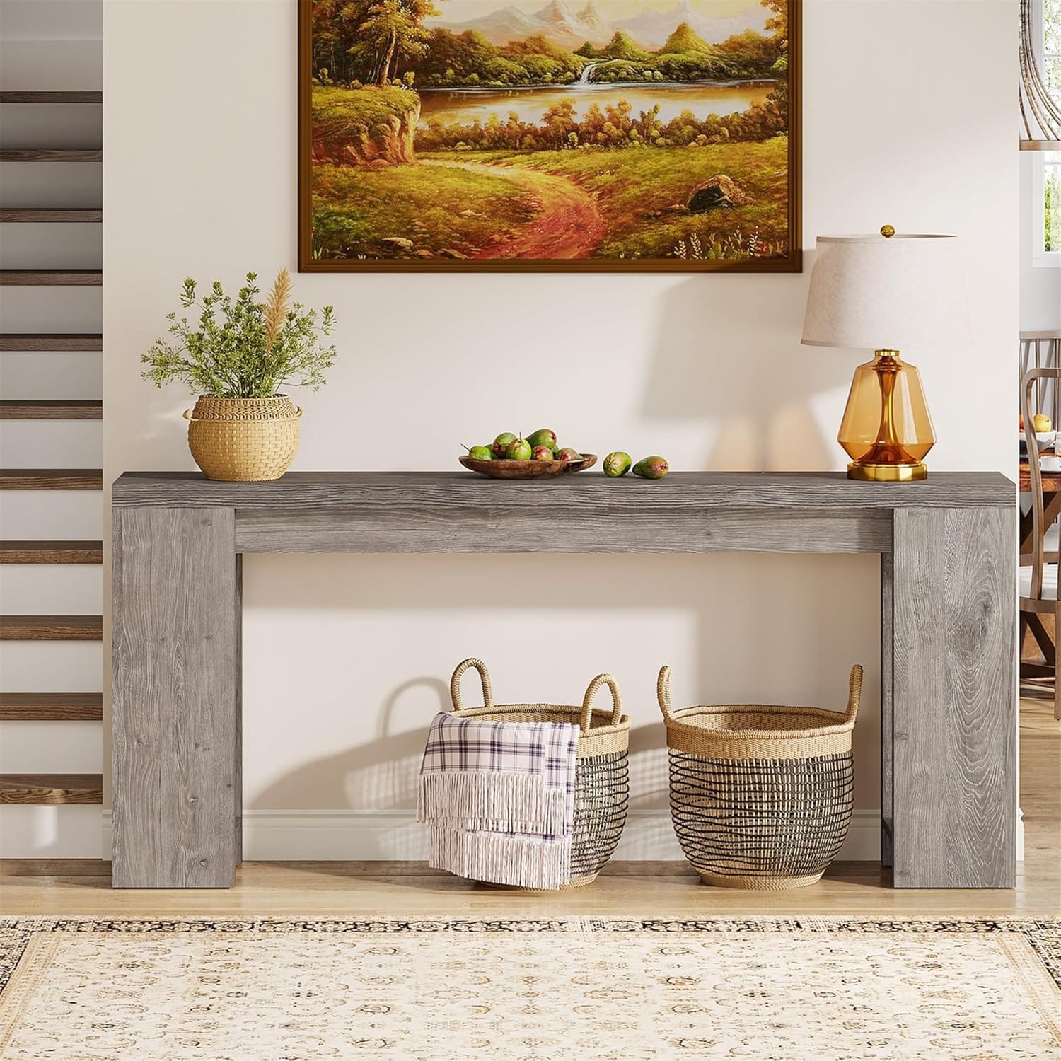 70.9" Rustic Grey Farmhouse Console Table, Extra Long Narrow Sofa Table with Storage for Entryway, Hallway or Foyer