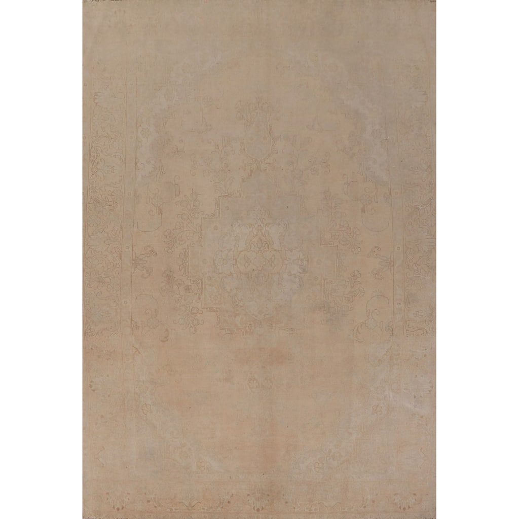 Hand Knotted Oriental 100% Wool Carpet Traditional Medallion Peach Tabriz Area Rug - 11' 1'' X 7' 6''