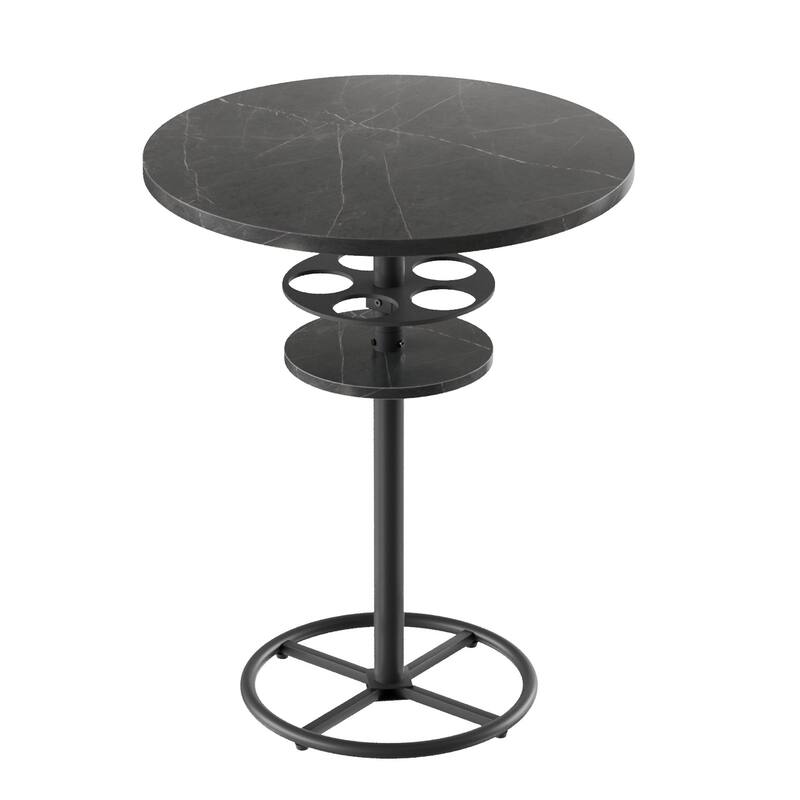 VECELO 23.6" Round Bar Table with Built-In Wine Rack 0.5 Inch MDF Top Waterproof Wear-Resistant for Home Game Nights