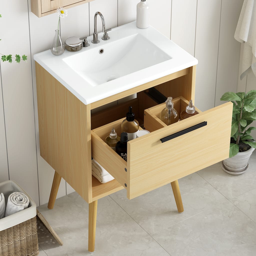 Bathroom Vanity with Sink Combo, Bathroom Cabinet with Drawer, Freestanding Bathroom Storage Cabinet with Open Shelf