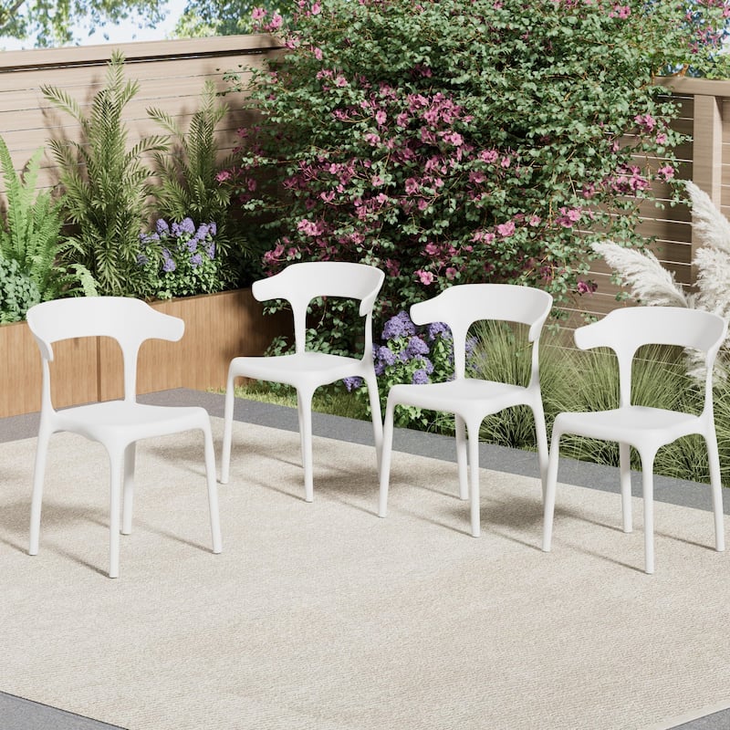 Javlergo 4-Pack Stackable Plastic Chairs for Indoor & Outdoor Use 250lb Capacity Horn Back Design Patio Dining Chairs