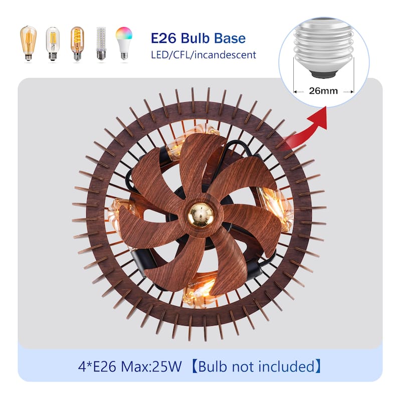 19.7" Farmhouse Flush Mount Ceiling Fans with Lights and Remote Control, Rustic Low Profile Wood Ceiling Fan