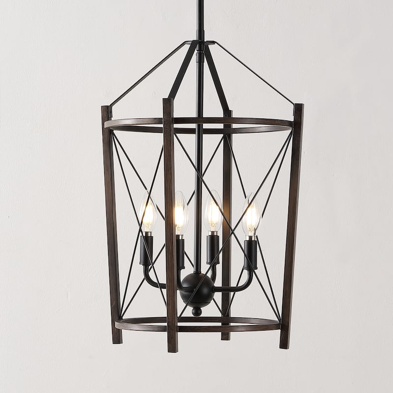 SAFAVIEH Lighting Beatrise 4-Light Adjustable Pendant Chandelier (LED Bulbs Included) - Black/Brown - 14Wx14Dx60H