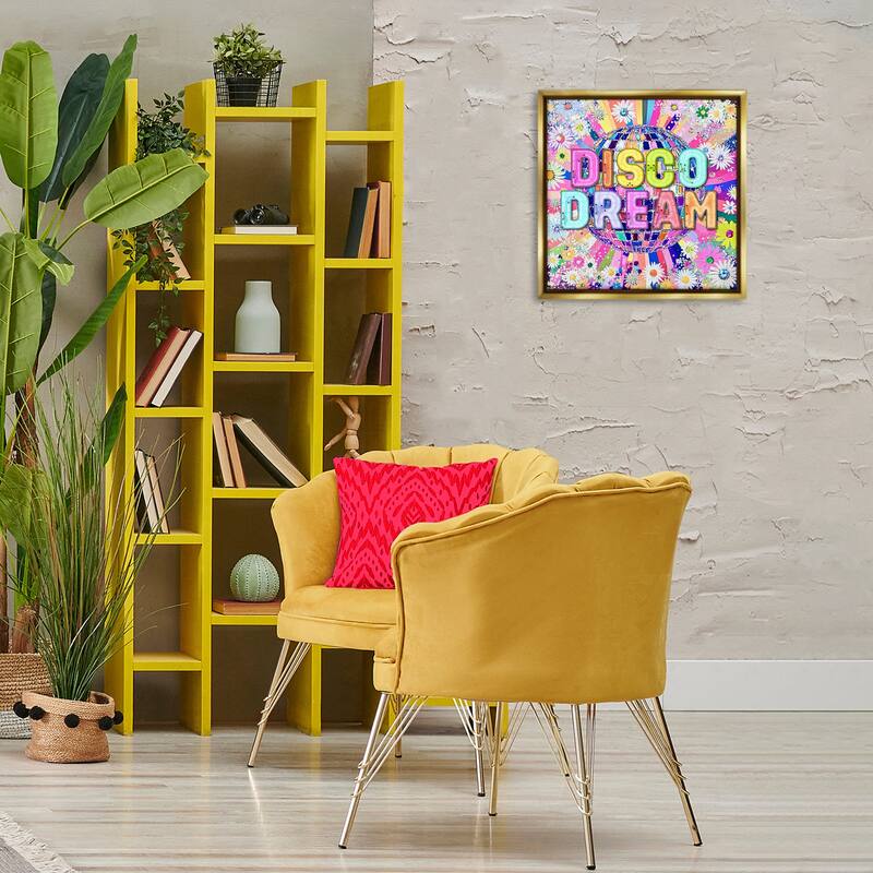 Stupell Vivid Disco Dream with Daisies Framed Floater Canvas Wall Art Design By Jess Stempel